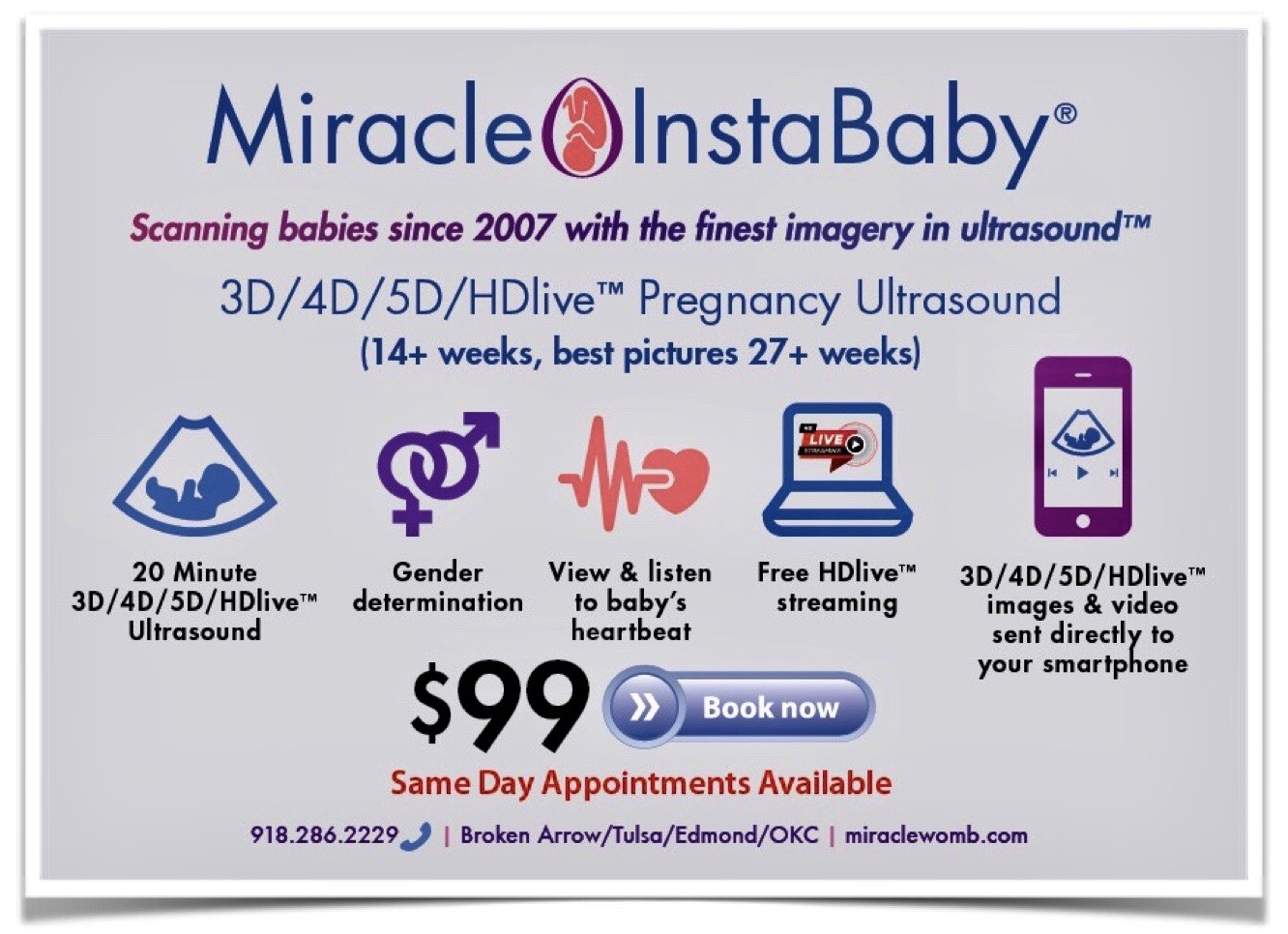 $99 3d 4d 5d HDlive Elective Pregnancy Ultrasound 14 weeks gender determination